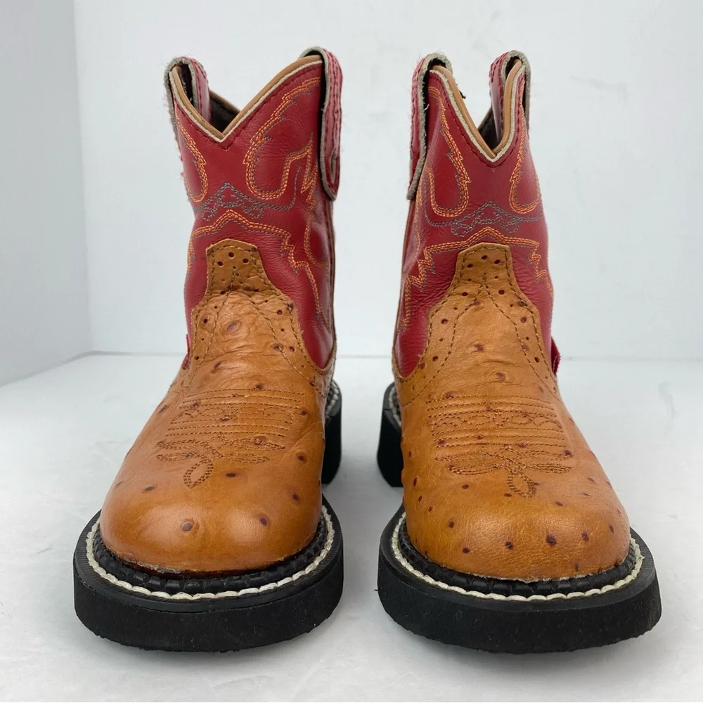 Justin Gypsy size 8.5D Youth Cognac Ostrich Print Leather Cowgirl Western Boots